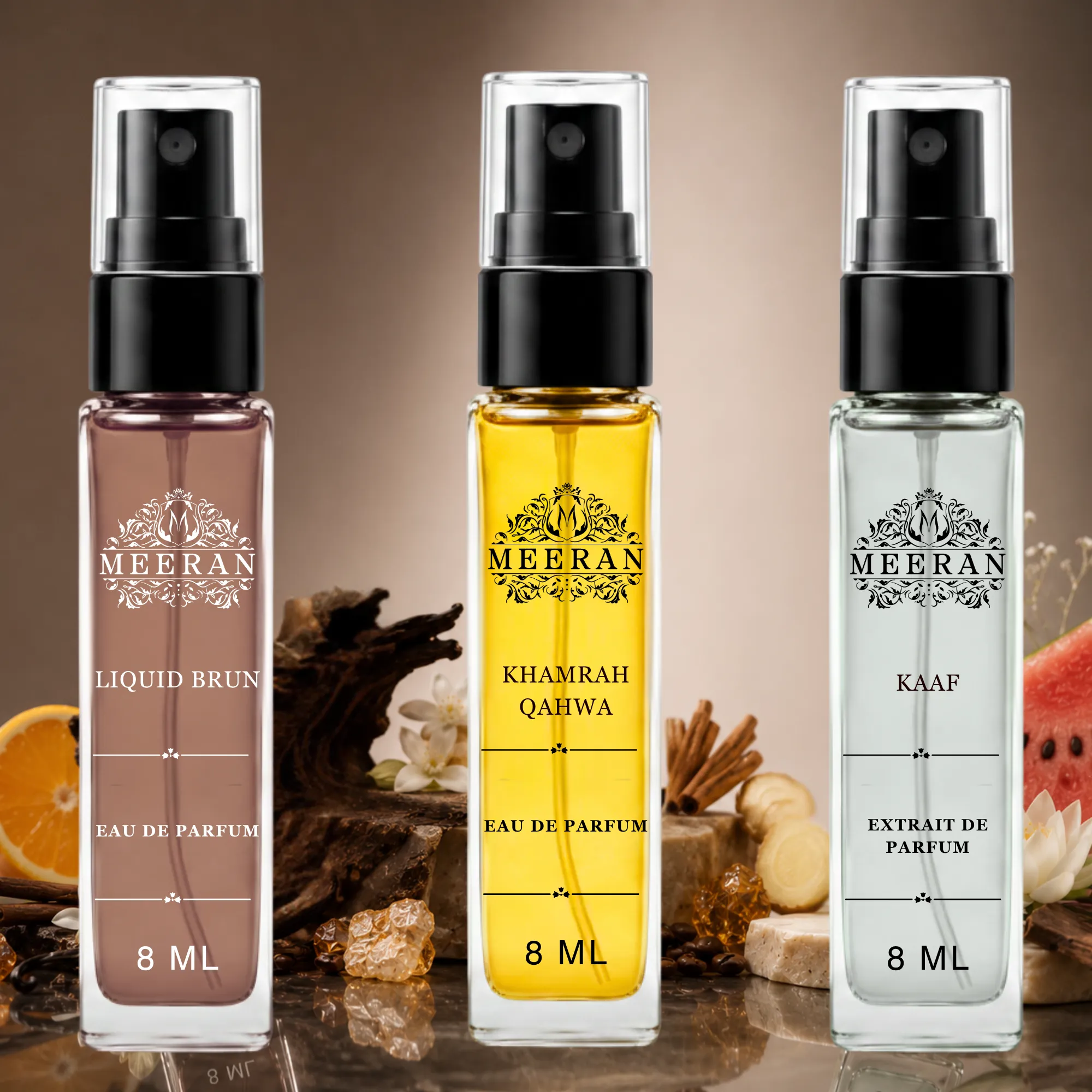  Premium Fragrance Trio Pack –Liquid brun, Khamrah Qahwa, Kaaf | 8ML Each Luxury Perfume Set | Long Lasting Perfume For Men