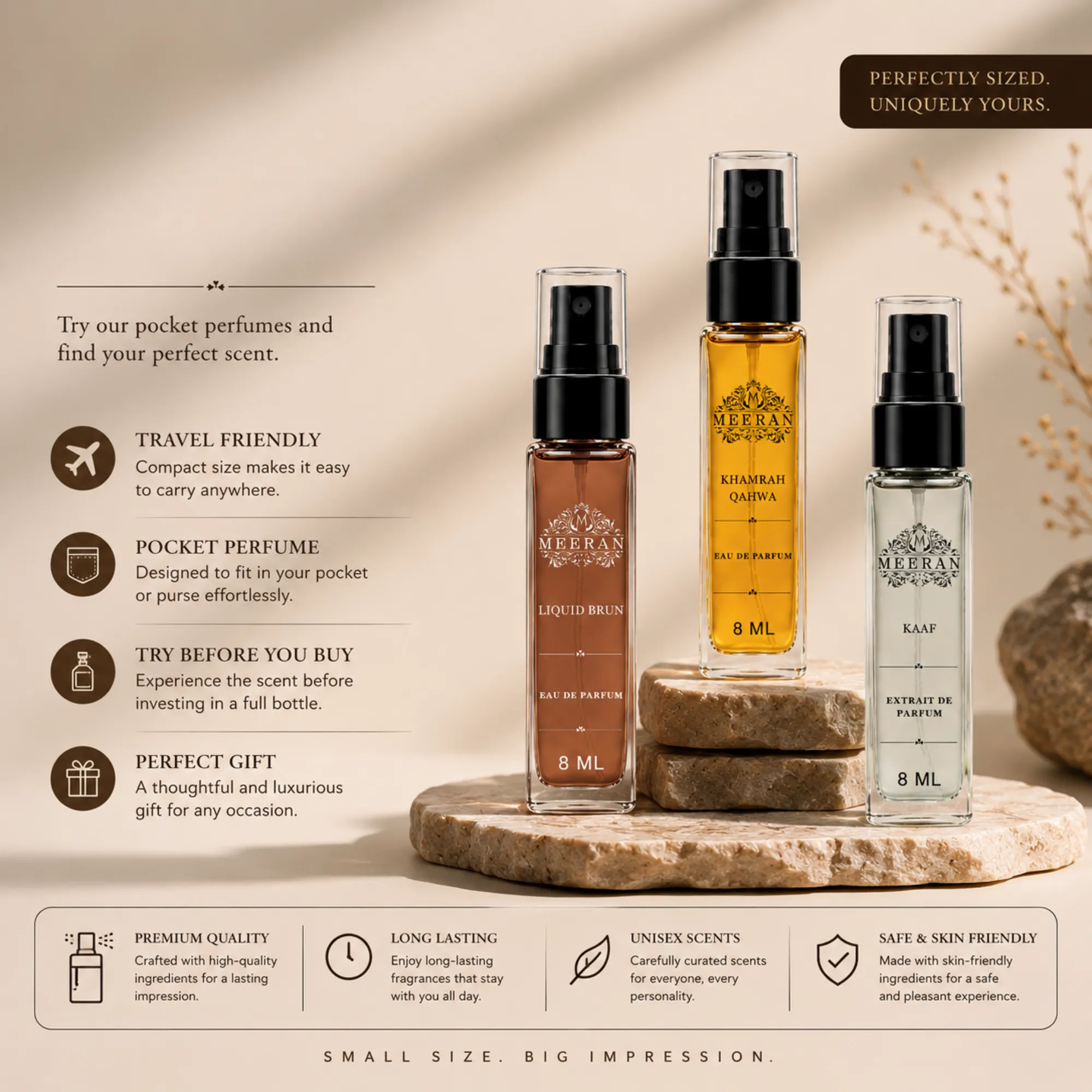  Premium Fragrance Trio Pack –Liquid brun, Khamrah Qahwa, Kaaf | 8ML Each Luxury Perfume Set | Long Lasting Perfume For Men