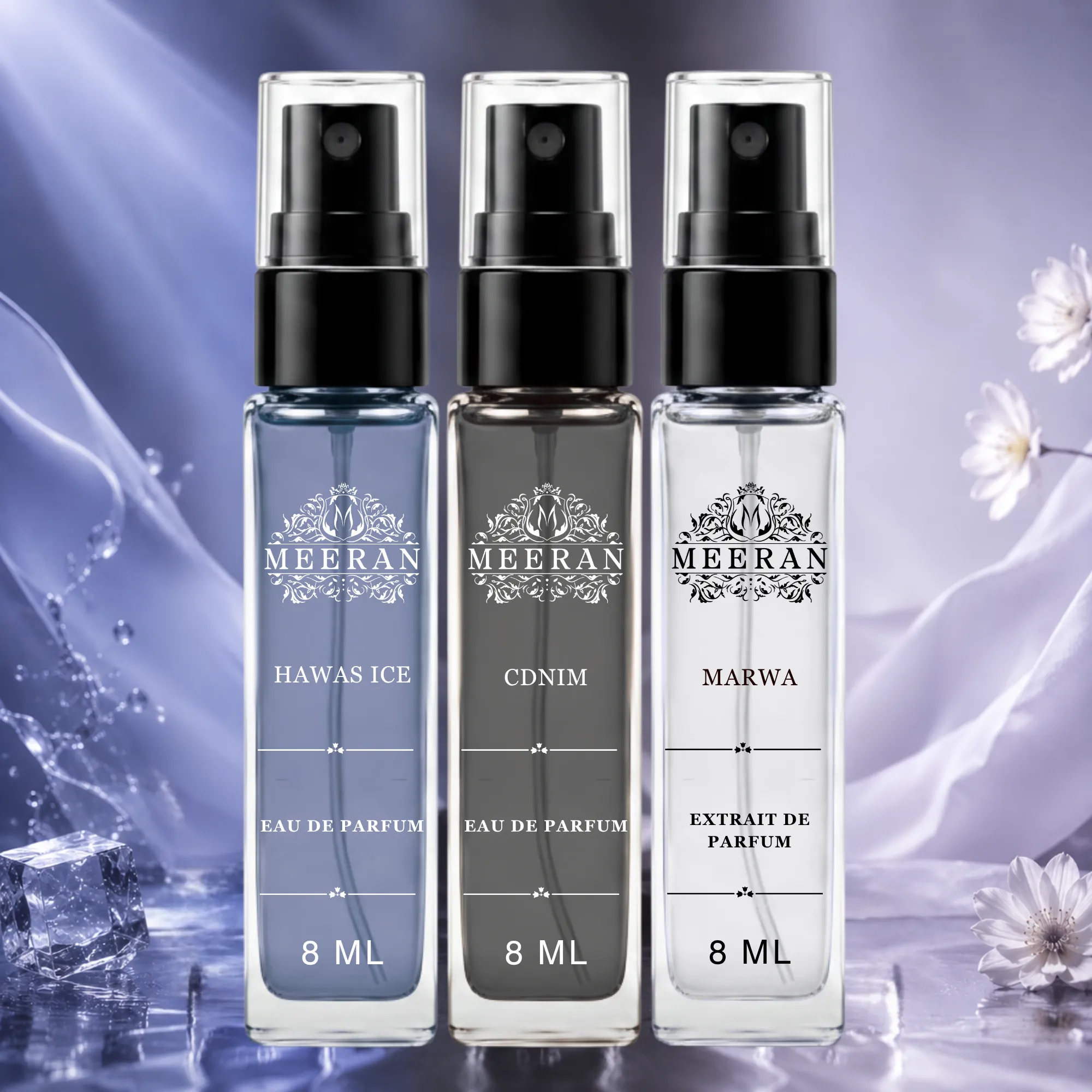  Hawas Ice, CDNIM & Marwa Perfume Trio Pack (8ML Each) | Long Lasting Luxury Pocket Perfume Set for Men | Travel Size Eau De Parfum Mini Fragrance Trio pack